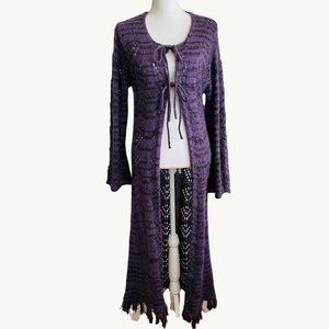 Kenji Natural Purple Crochet Sweater Duster Size Large